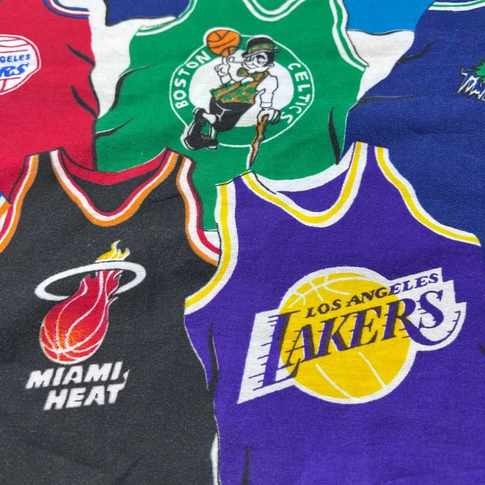 Vintage NBA All Team Jersey Print Pillowcase 90s Basketball Lakers Bulls Heat